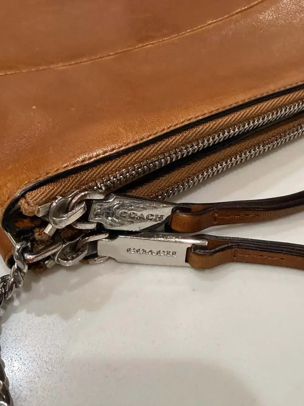 Coach Brown Leather Crossbody Bag Silver Chain